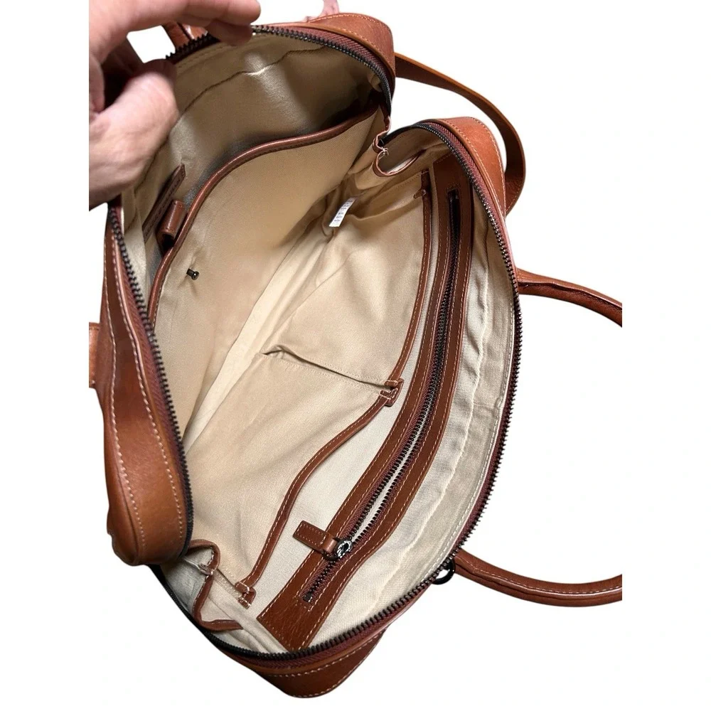 Mark & Graham Laptop Bag Crossbody Camel Brown Leather Tech‎ Organizer READ